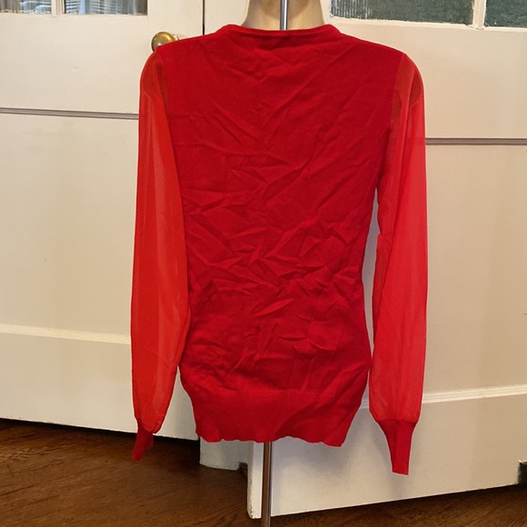 NWOT Venus Small Red See Through Chiffon Balloon Long Sleeve Banded Sweater - Picture 2 of 8